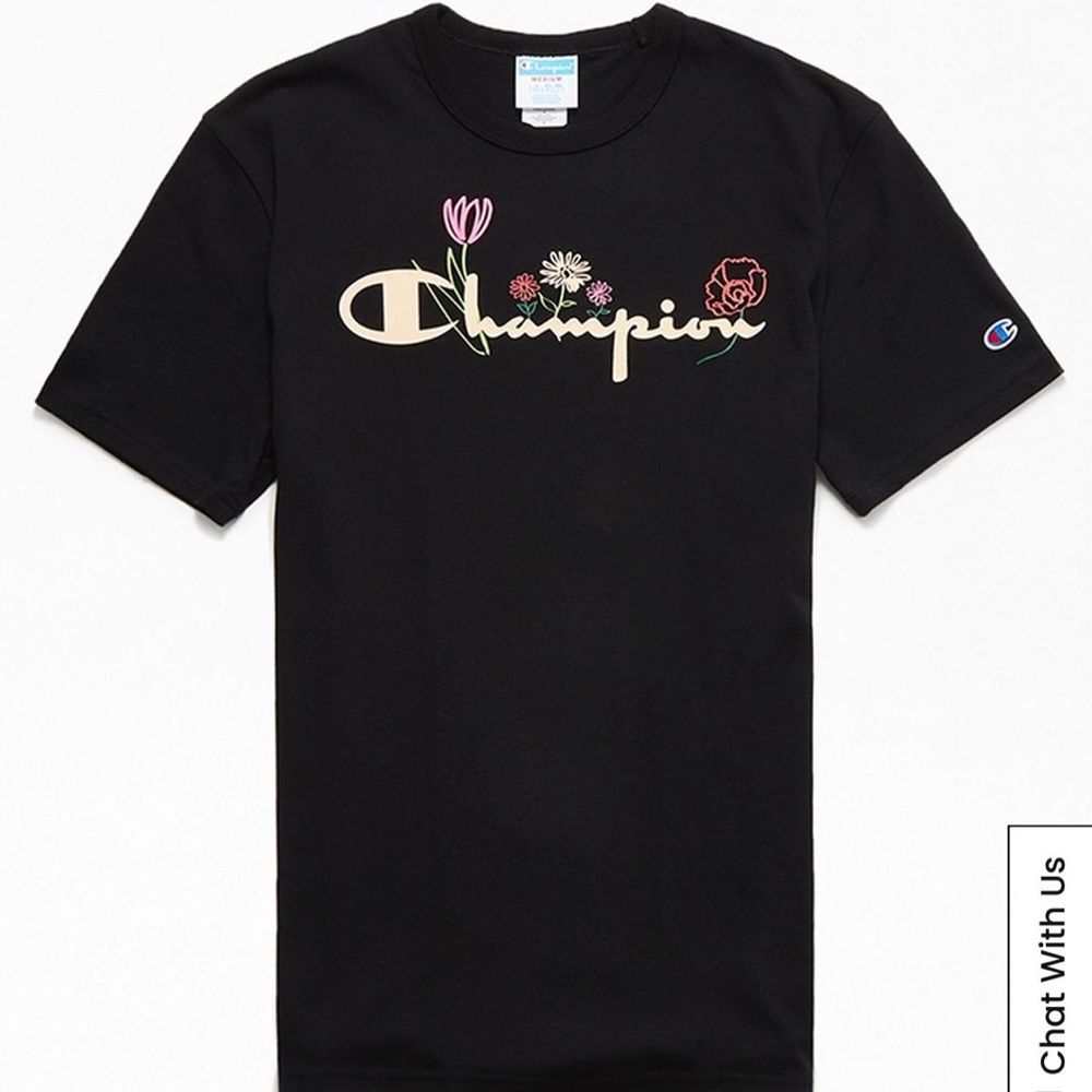 Champion Black Tee with Floral Graphic